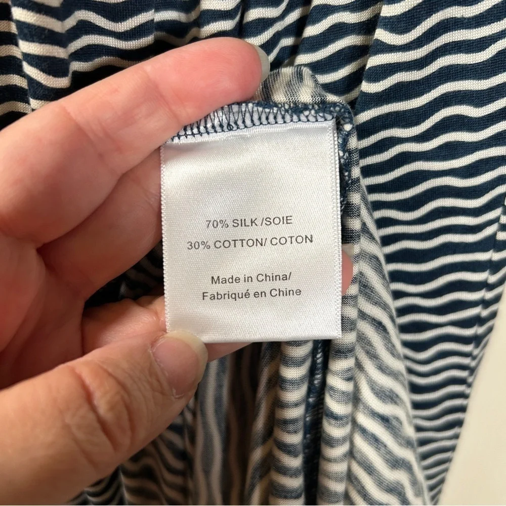Tory Burch Silk Blend Maxi Dress Blue White Wavy Pattern Sundress
